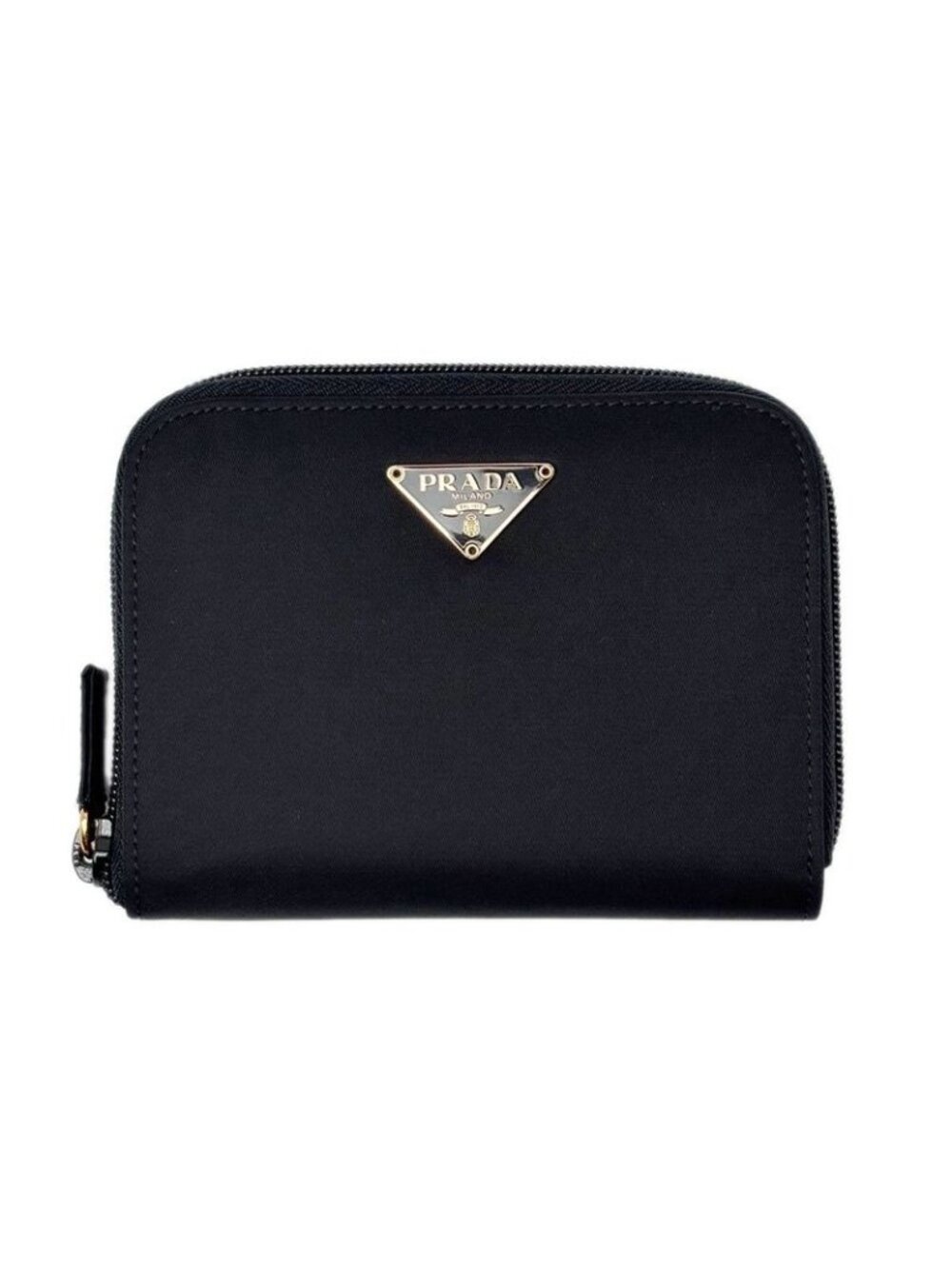 Prada Wallet Bifold Tessuto Nylon Leather Black Gold Zip Around - Picture 2 of 14